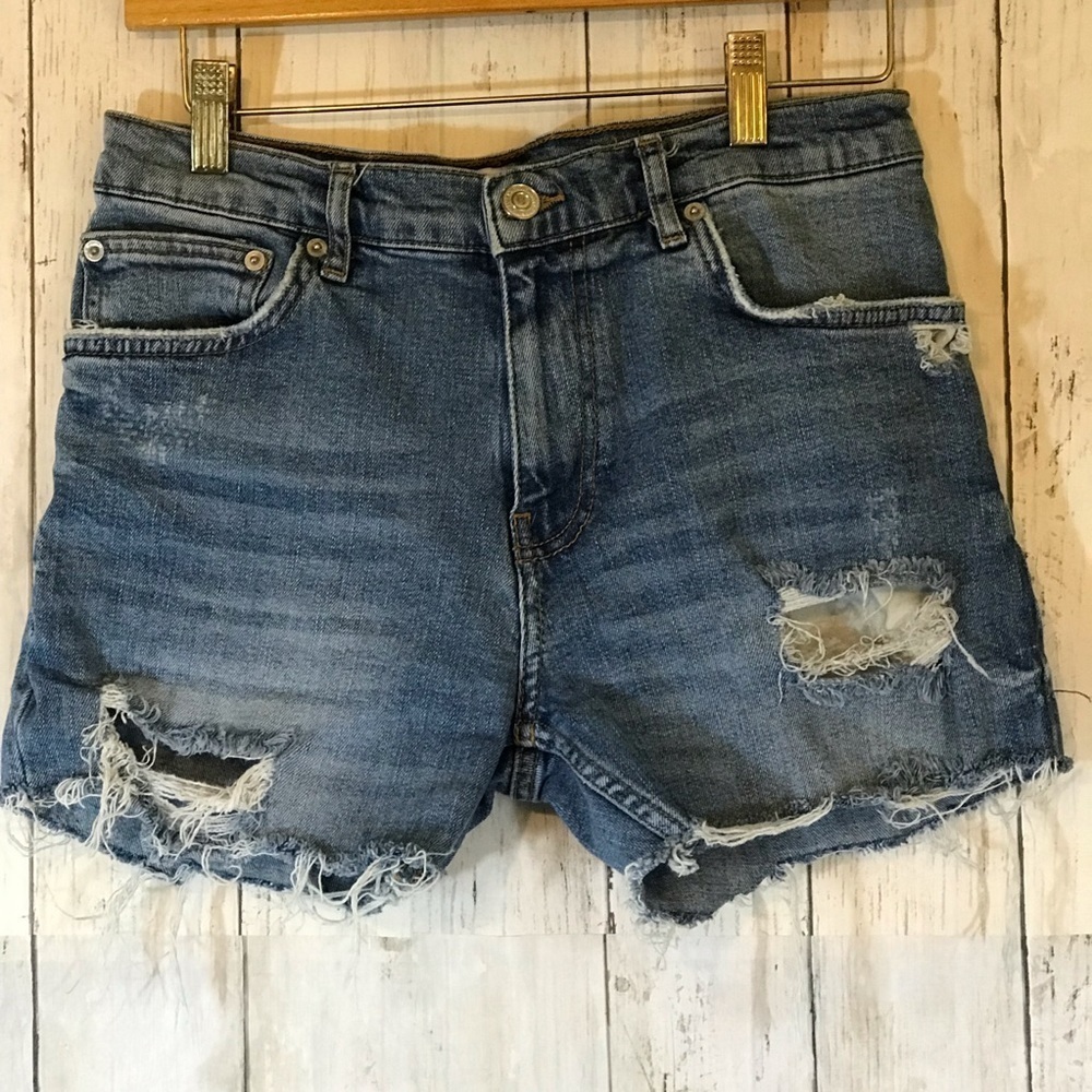 ZARA Distressed Frayed Hem Denim Shorts